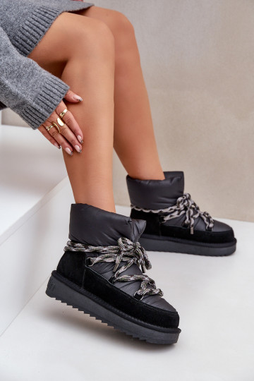 Zamszowe Śniegowce DamskiewithGrubym Sznurowaniem D.Franklin DFSH375003 Czarne