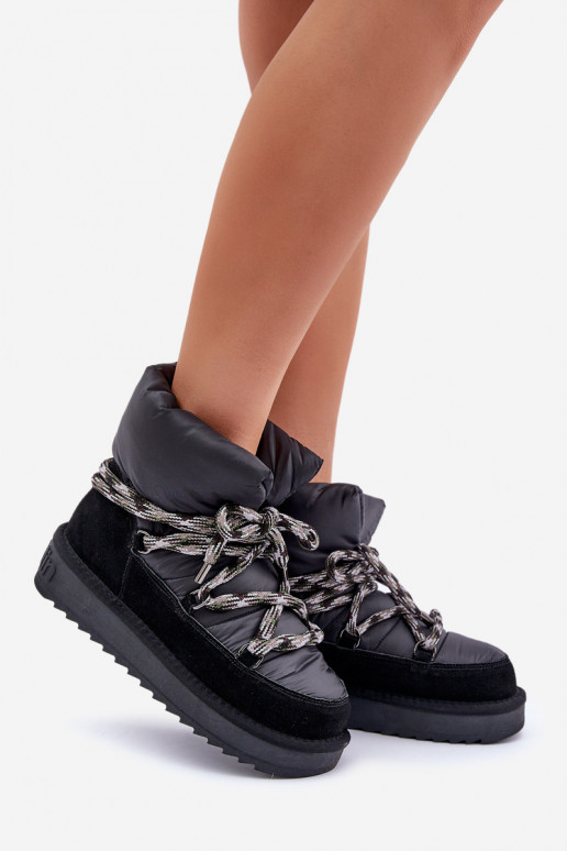 Suede Snow Boots Women With Thick Lacing D.Franklin DFSH375003 Black Suede Snow Boots Women With Thick Lacing D.Franklin DFSH375003 Black