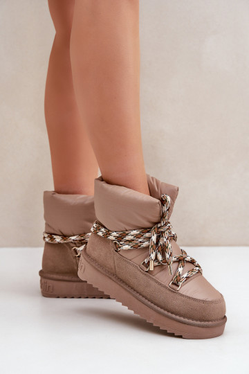 Suede Winter Boots Women With Thick Lacing D.Franklin DFSH375003 Taupe 2