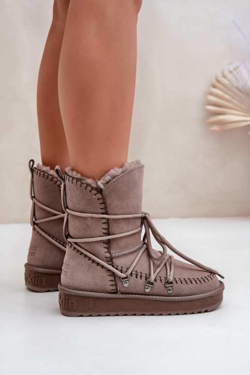 Śniegowce DamskiewithNaturalnego Zamszu D.Franklin DFSH375004 Taupe