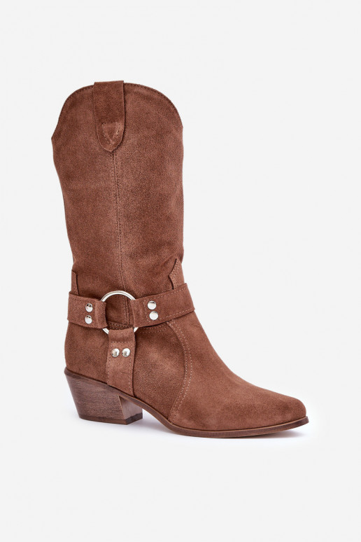 Zazoo 3669 Suede Cowboy Boots Ladies Mid Calf Brown Zazoo 3669 Suede Cowboy Boots Ladies Mid Calf Brown