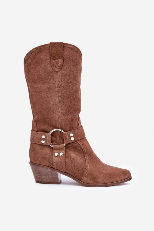 Zazoo 3669 Suede Cowboy Boots Ladies Mid Calf Brown Zazoo 3669 Suede Cowboy Boots Ladies Mid Calf Brown