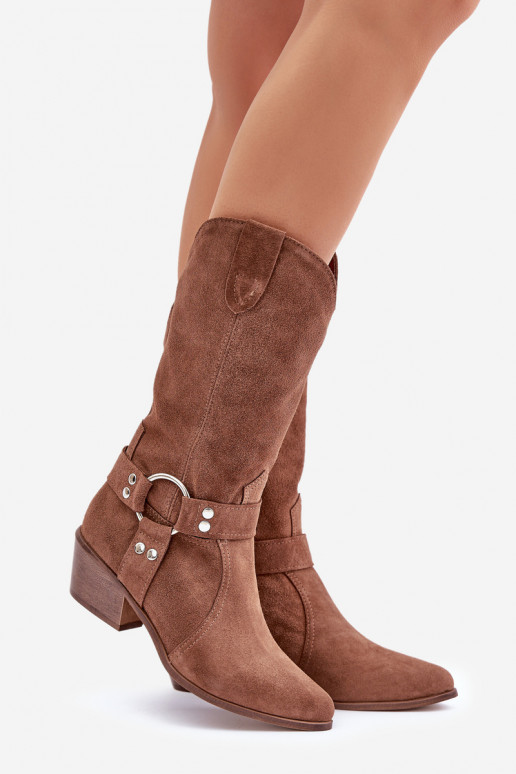Zazoo 3669 Suede Cowboy Boots Ladies Mid Calf Brown Zazoo 3669 Suede Cowboy Boots Ladies Mid Calf Brown