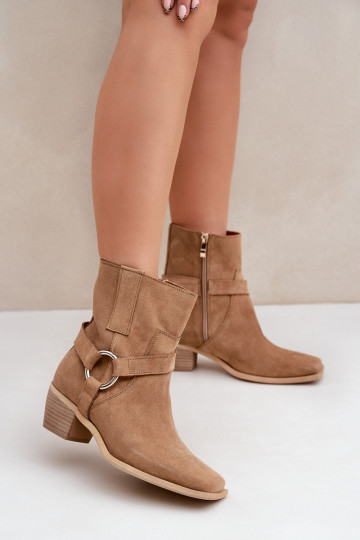 Suede High Heeled Ankle Boots Beige Zazoo 3444/2 2
