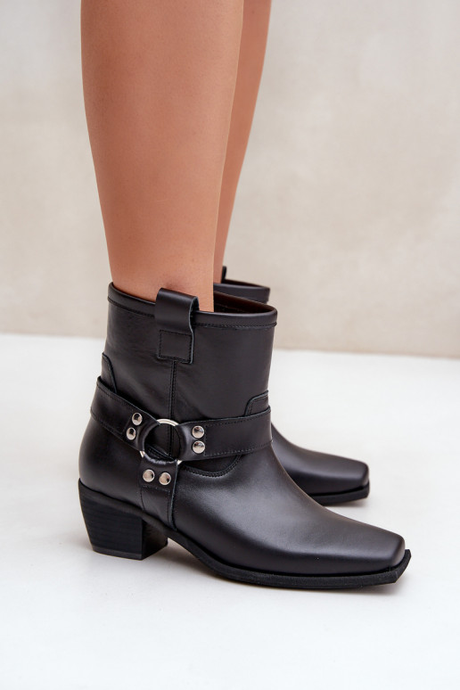 BotkiwithNaturalnej Skóry Na Obcasie Zazoo 3444/2 Czarne