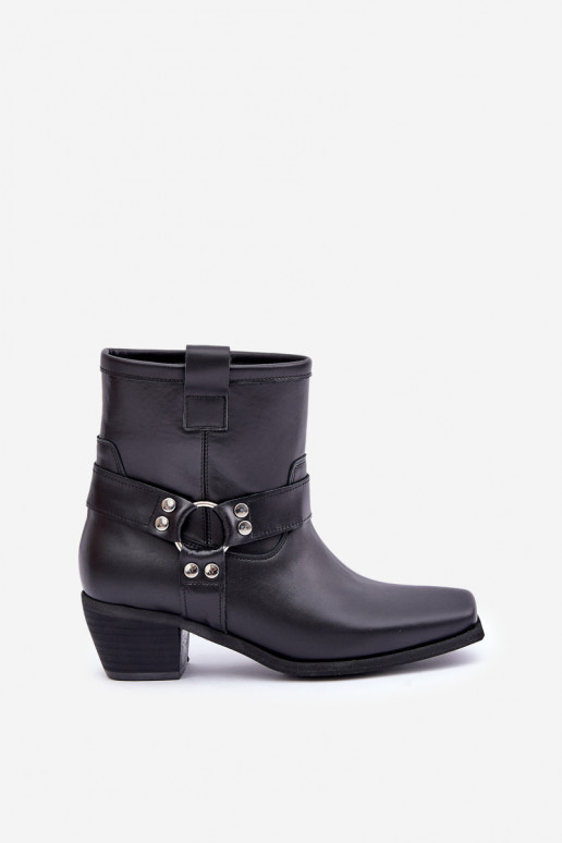 BotkiwithNaturalnej Skóry Na Obcasie Zazoo 3444/2 Czarne