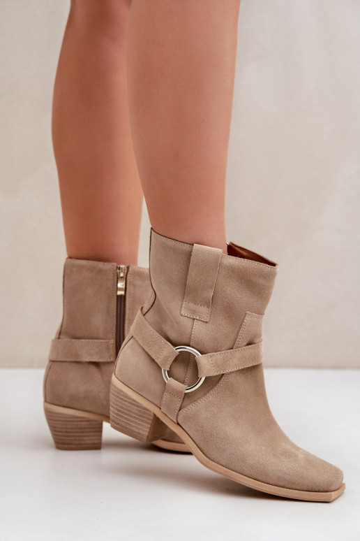 Suede Ankle Boots with Heel Beige Zazoo 3444/2 Suede Ankle Boots with Heel Beige Zazoo 3444/2