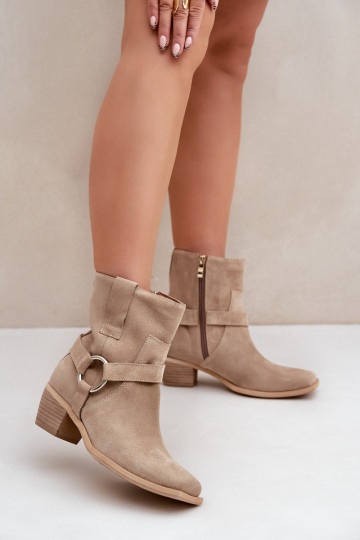Suede Ankle Boots with Heel Beige Zazoo 3444/2 2