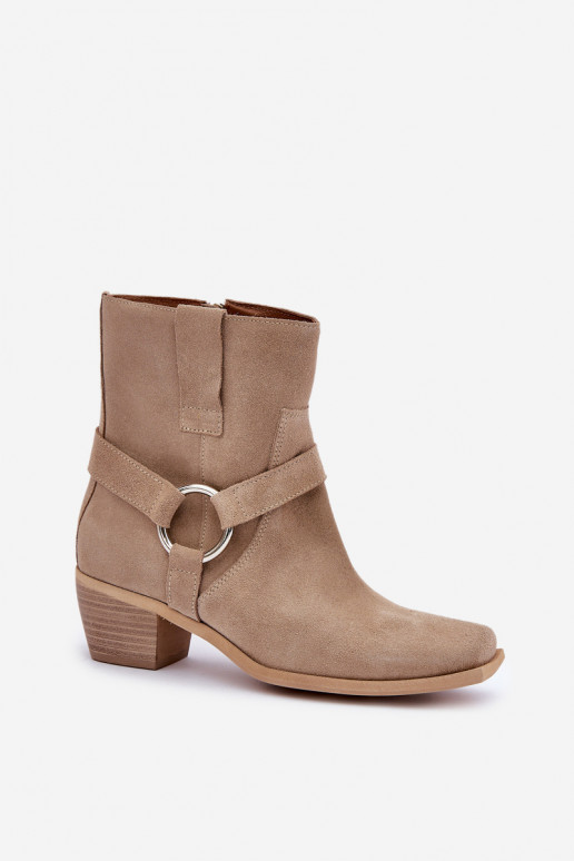 Suede Ankle Boots with Heel Beige Zazoo 3444/2 Suede Ankle Boots with Heel Beige Zazoo 3444/2