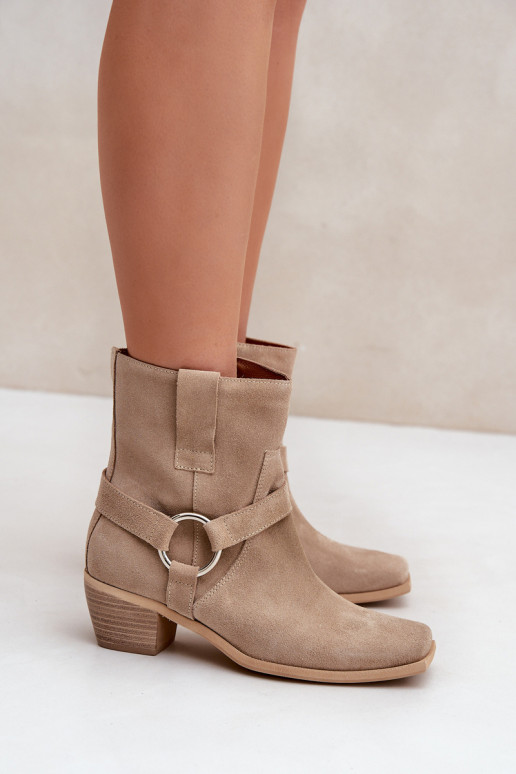 Suede Ankle Boots with Heel Beige Zazoo 3444/2 Suede Ankle Boots with Heel Beige Zazoo 3444/2