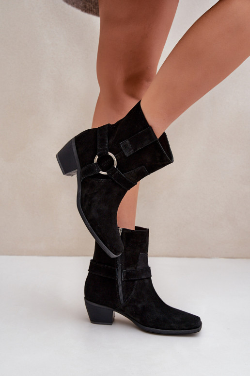 Suede Ankle Boots With Heel Black Zazoo 3444/2 Suede Ankle Boots With Heel Black Zazoo 3444/2