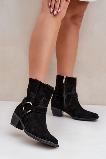 Suede Ankle Boots With Heel Black Zazoo 3444/2 2