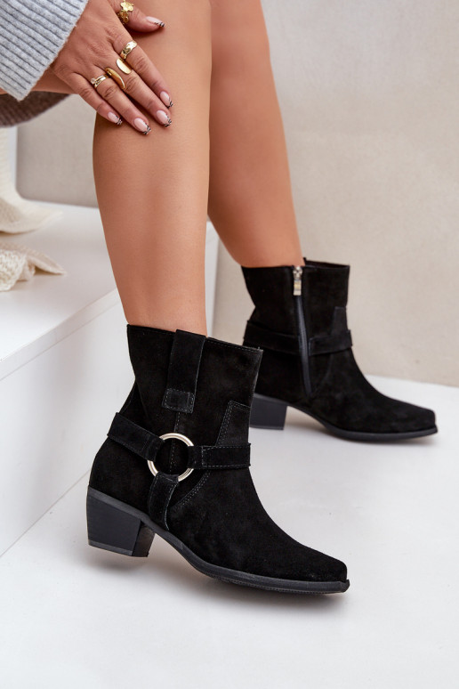 Suede Ankle Boots With Heel Black Zazoo 3444/2 Suede Ankle Boots With Heel Black Zazoo 3444/2