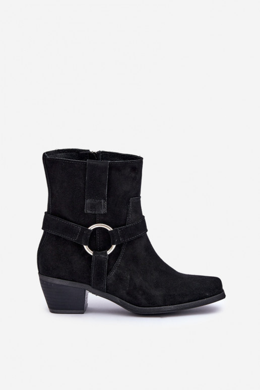 Suede Ankle Boots With Heel Black Zazoo 3444/2 Suede Ankle Boots With Heel Black Zazoo 3444/2
