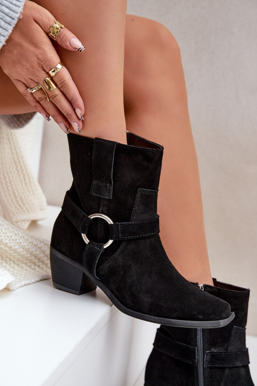Suede Ankle Boots With Heel Black Zazoo 3444/2 Suede Ankle Boots With Heel Black Zazoo 3444/2