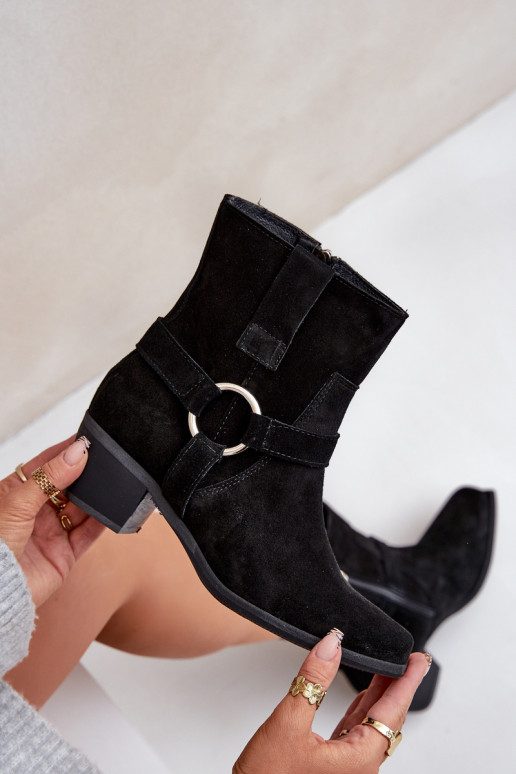 Suede Ankle Boots With Heel Black Zazoo 3444/2 Suede Ankle Boots With Heel Black Zazoo 3444/2