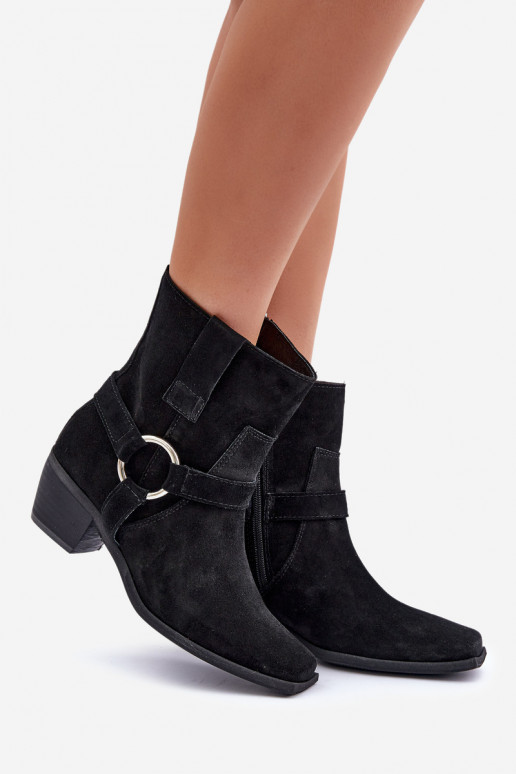 Suede Ankle Boots With Heel Black Zazoo 3444/2 Suede Ankle Boots With Heel Black Zazoo 3444/2