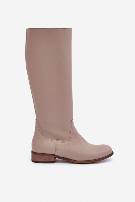 Leather Knee High Boots For Women With Zip Zazoo 3616 Light Beige Leather Knee High Boots For Women With Zip Zazoo 3616 Light Beige