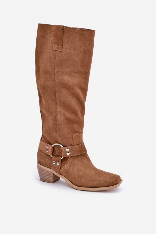 Suede Boots On Low Heel With Knee High Shaft Zazoo 3444/O Camel Suede Boots On Low Heel With Knee High Shaft Zazoo 3444/O Camel