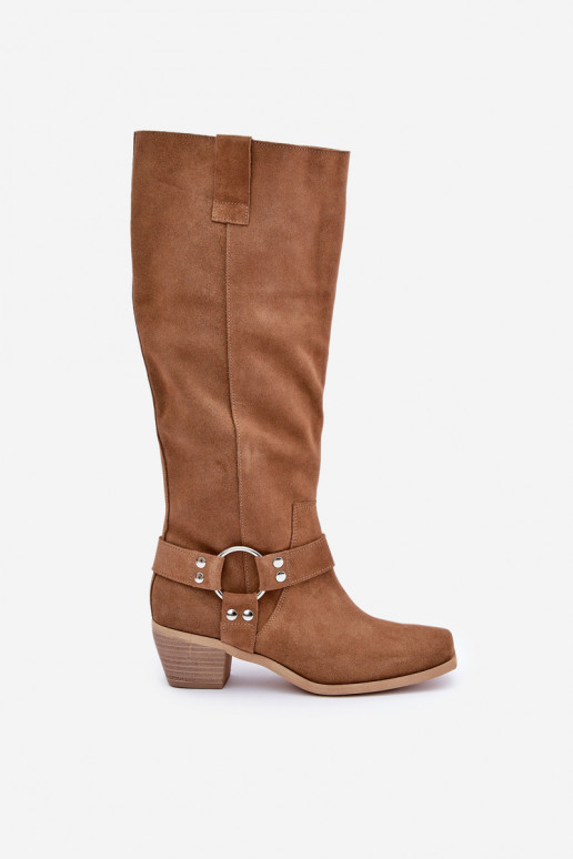 Suede Boots On Low Heel With Knee High Shaft Zazoo 3444/O Camel Suede Boots On Low Heel With Knee High Shaft Zazoo 3444/O Camel
