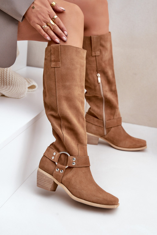 Suede Boots On Low Heel With Knee High Shaft Zazoo 3444/O Camel Suede Boots On Low Heel With Knee High Shaft Zazoo 3444/O Camel
