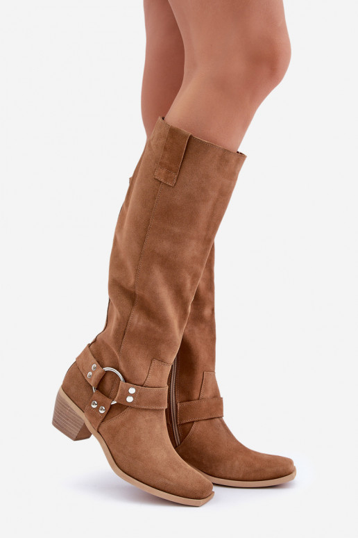 Suede Boots On Low Heel With Knee High Shaft Zazoo 3444/O Camel Suede Boots On Low Heel With Knee High Shaft Zazoo 3444/O Camel