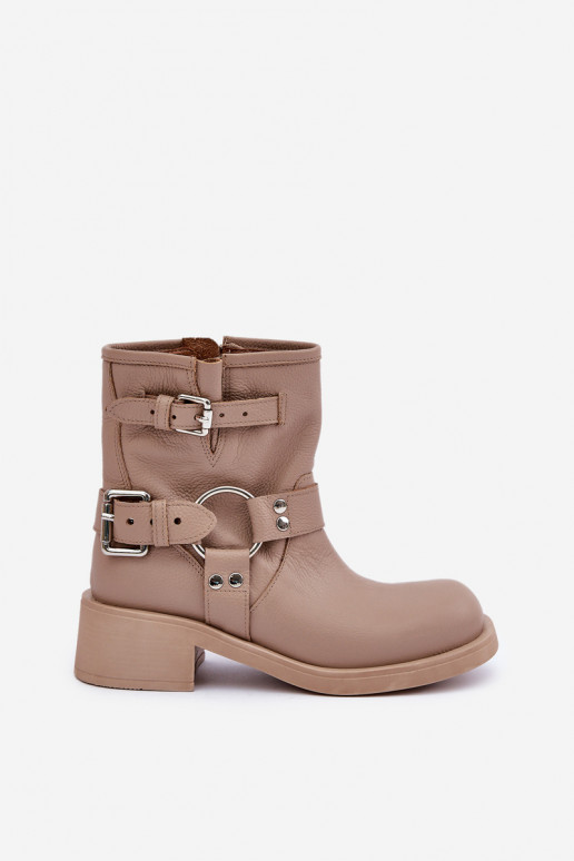 Leather Women's Ankle Boots On Low Block Heel With Straps Zazoo 3644 Beige Leather Women's Ankle Boots On Low Block Heel With Straps Zazoo 3644 Beige