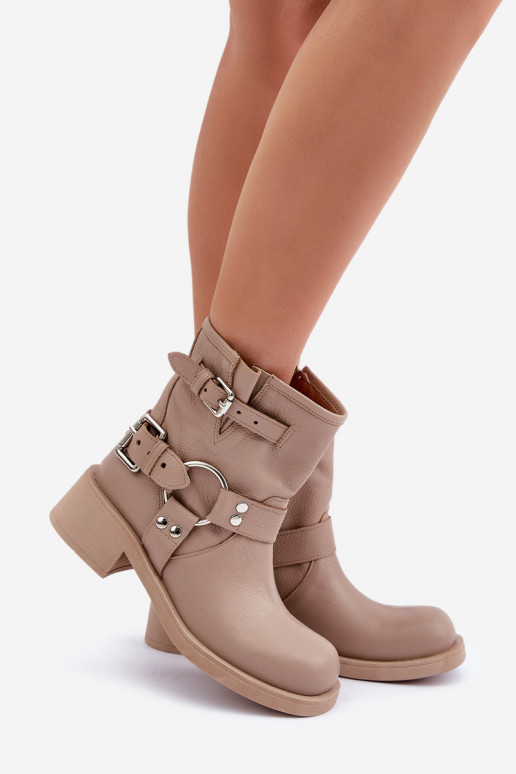 Leather Women's Ankle Boots On Low Block Heel With Straps Zazoo 3644 Beige Leather Women's Ankle Boots On Low Block Heel With Straps Zazoo 3644 Beige