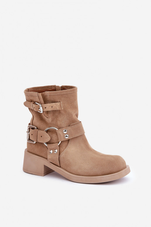 Women's Suede Ankle Boots On Low Block Heel With Straps Zazoo 3644 Beige Women's Suede Ankle Boots On Low Block Heel With Straps Zazoo 3644 Beige