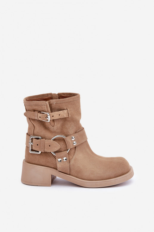 Women's Suede Ankle Boots On Low Block Heel With Straps Zazoo 3644 Beige Women's Suede Ankle Boots On Low Block Heel With Straps Zazoo 3644 Beige