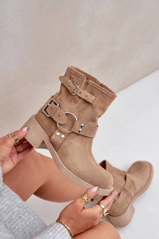 Women's Suede Ankle Boots On Low Block Heel With Straps Zazoo 3644 Beige Women's Suede Ankle Boots On Low Block Heel With Straps Zazoo 3644 Beige