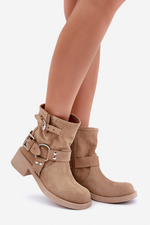 Women's Suede Ankle Boots On Low Block Heel With Straps Zazoo 3644 Beige Women's Suede Ankle Boots On Low Block Heel With Straps Zazoo 3644 Beige