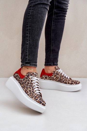 Leather Platform Sneakers With Leopard Print Zazoo 3346 Brown-Red 2