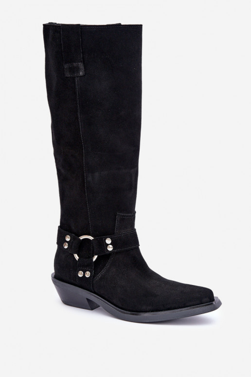 Suede Cowboy Boots On Low Heel With Decoration Zazoo 3656 Black Suede Cowboy Boots On Low Heel With Decoration Zazoo 3656 Black