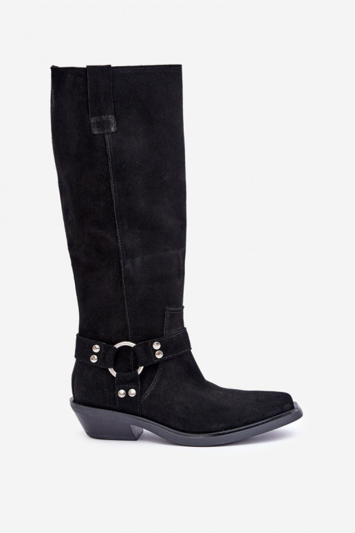 Suede Cowboy Boots On Low Heel With Decoration Zazoo 3656 Black Suede Cowboy Boots On Low Heel With Decoration Zazoo 3656 Black