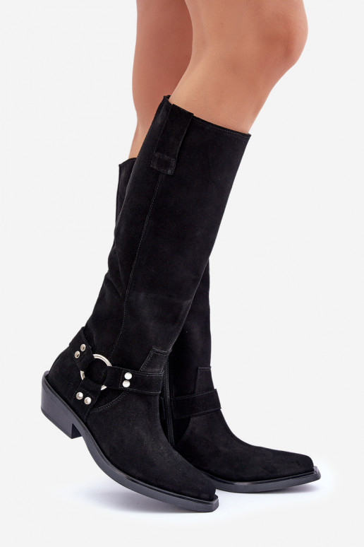 Suede Cowboy Boots On Low Heel With Decoration Zazoo 3656 Black Suede Cowboy Boots On Low Heel With Decoration Zazoo 3656 Black
