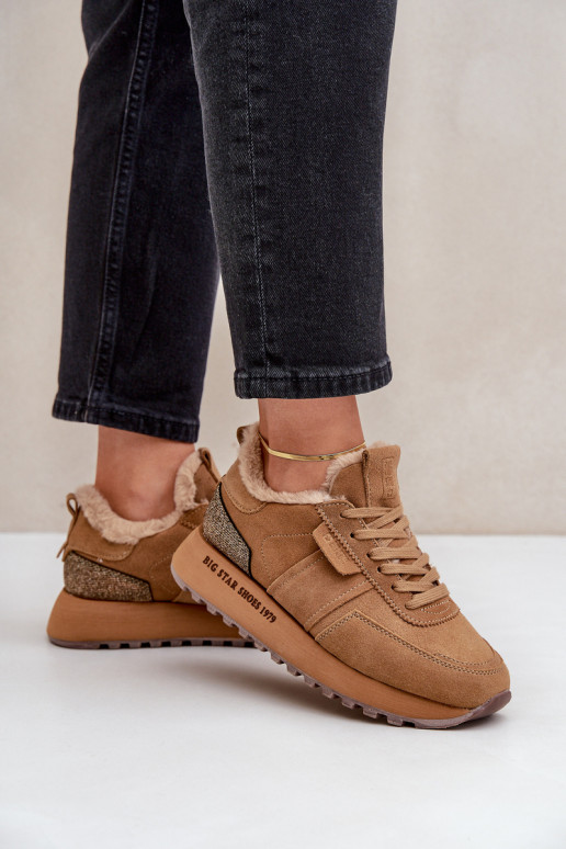 Women's Sneakers With Fur And Shiny Element Big Star OO274578 Hi-Poly System Camel Women's Sneakers With Fur And Shiny Element Big Star OO274578 Hi-Poly System Camel