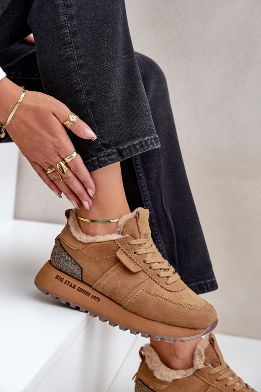 Women's Sneakers With Fur And Shiny Element Big Star OO274578 Hi-Poly System Camel Women's Sneakers With Fur And Shiny Element Big Star OO274578 Hi-Poly System Camel