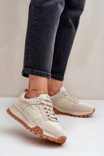 Skórzane Sneakersy Damskie Big Star OO274A315 Hi-Poly System Beżowe 2