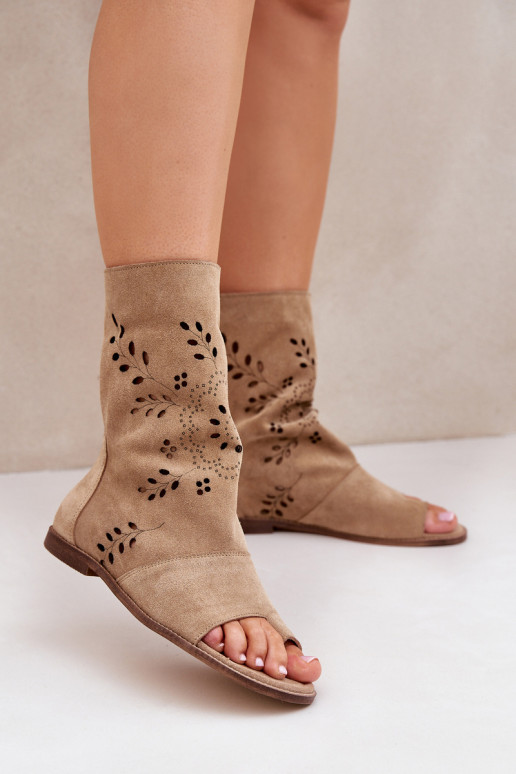Zazoo 3437 Women's Suede Sandals With Zipper Beige Zazoo 3437 Women's Suede Sandals With Zipper Beige