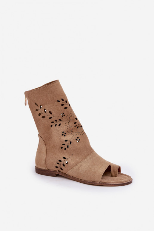 Zazoo 3437 Women's Suede Sandals With Zipper Beige Zazoo 3437 Women's Suede Sandals With Zipper Beige