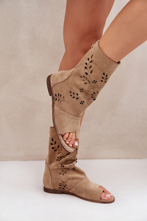 Zazoo 3437 Women's Suede Sandals With Zipper Beige Zazoo 3437 Women's Suede Sandals With Zipper Beige