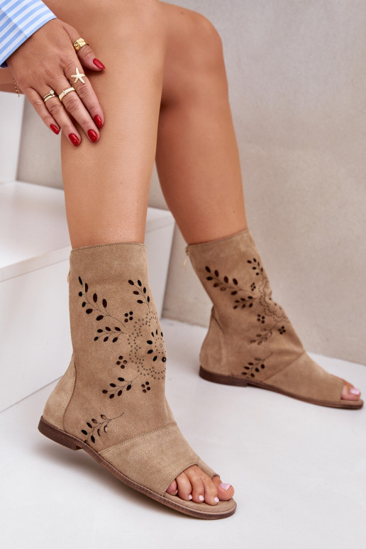 Zazoo 3437 Women's Suede Sandals With Zipper Beige Zazoo 3437 Women's Suede Sandals With Zipper Beige