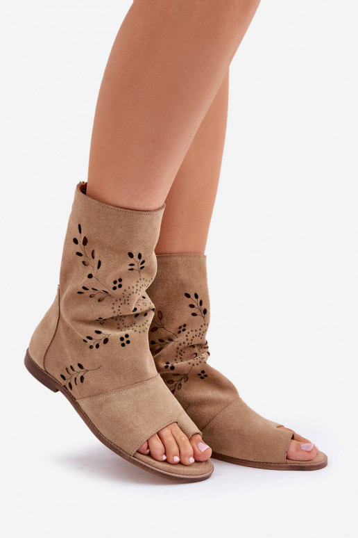 Zazoo 3437 Women's Suede Sandals With Zipper Beige Zazoo 3437 Women's Suede Sandals With Zipper Beige