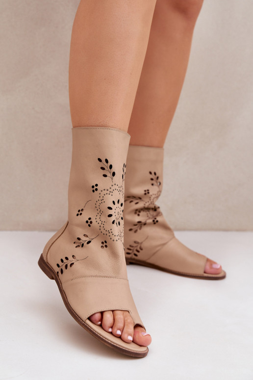 Zazoo 3437 Women's Leather Sandals With Zipper Beige Zazoo 3437 Women's Leather Sandals With Zipper Beige