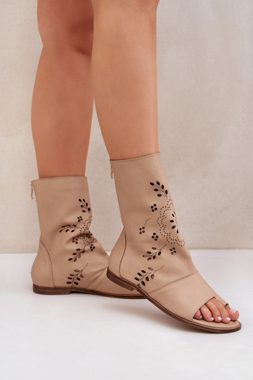 Zazoo 3437 Women's Leather Sandals With Zipper Beige Zazoo 3437 Women's Leather Sandals With Zipper Beige