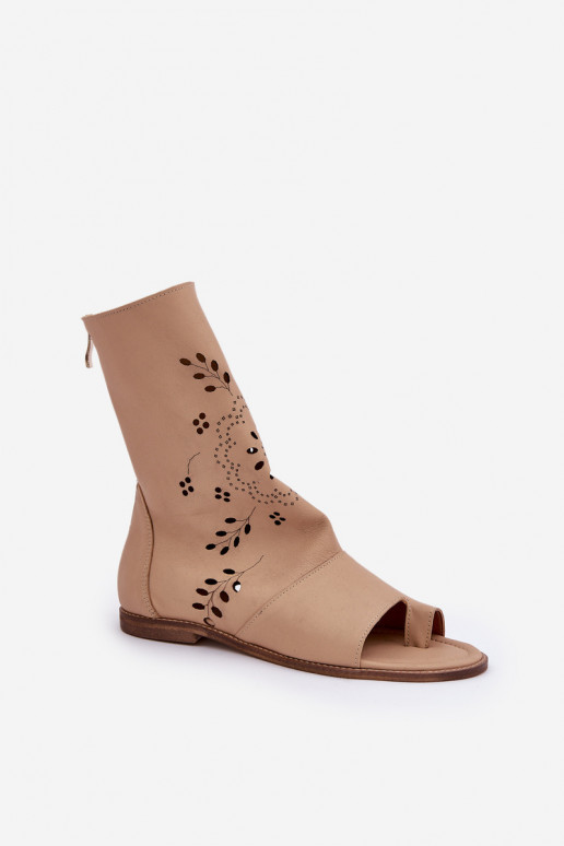Zazoo 3437 Women's Leather Sandals With Zipper Beige Zazoo 3437 Women's Leather Sandals With Zipper Beige