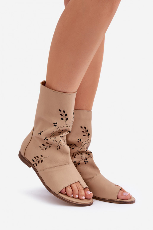 Zazoo 3437 Women's Leather Sandals With Zipper Beige Zazoo 3437 Women's Leather Sandals With Zipper Beige