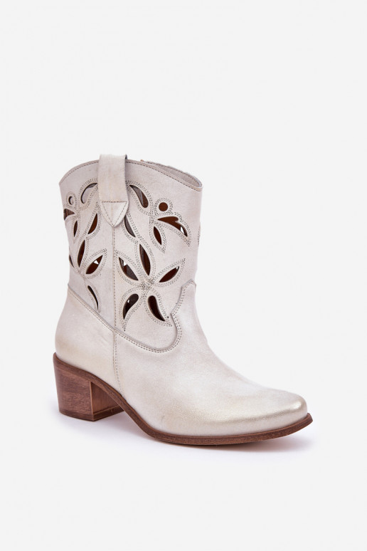 Leather perforated ankle boots with heel Zazoo 3621 distressed gold