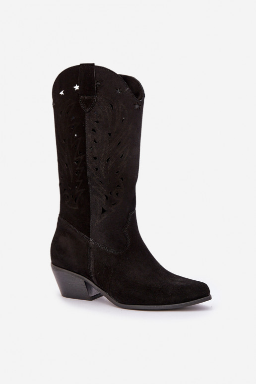 Suede Boots With Cutout Shaft Black Zazoo 3609 Suede Boots With Cutout Shaft Black Zazoo 3609